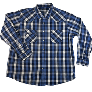 Double Pump Shirt Mens 2XL Plaid Western Cowboy Flannel Pearl Snap Blue